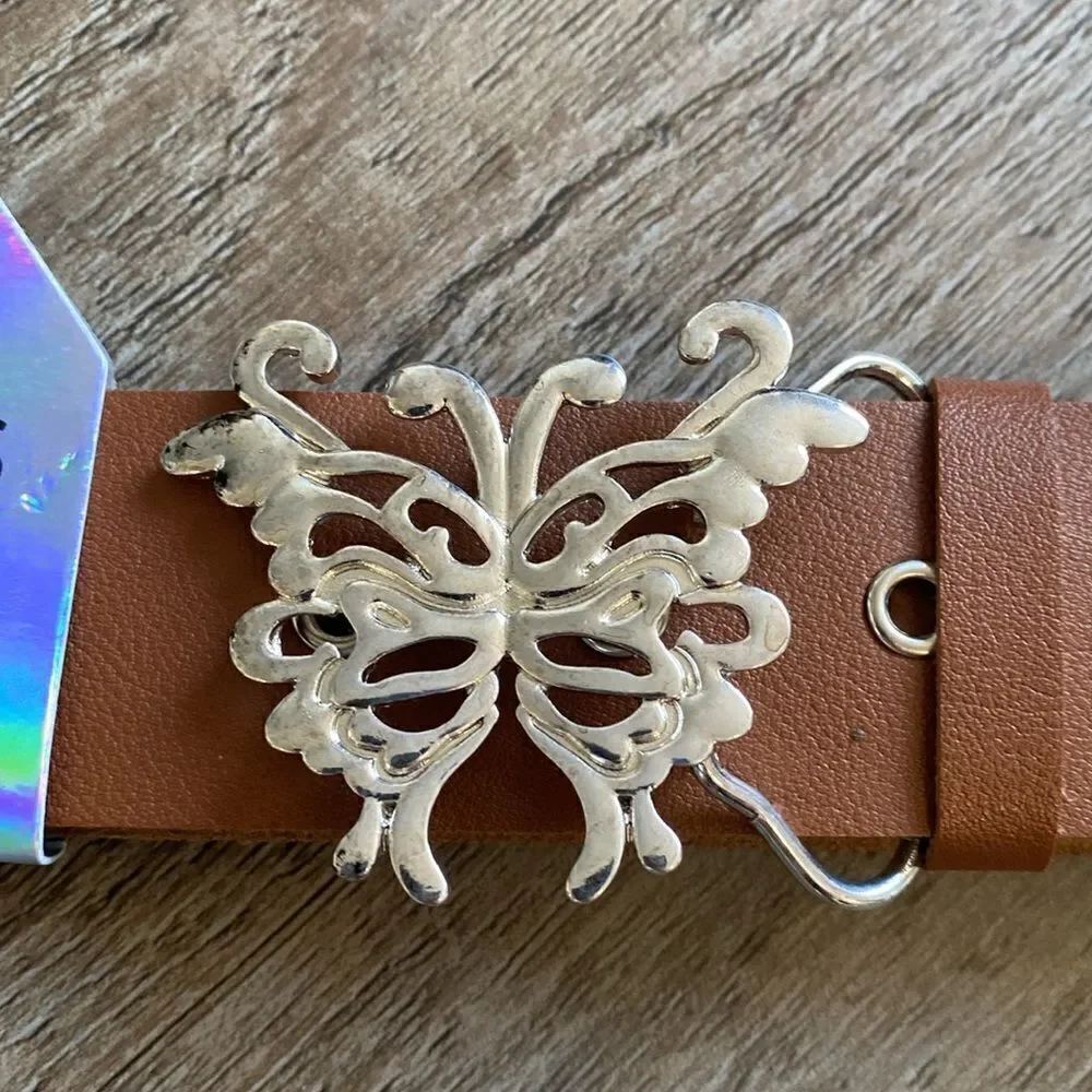 Delia’s by Dolls Kill Butterfly Buckle Brown Faux Leather Thick Belt